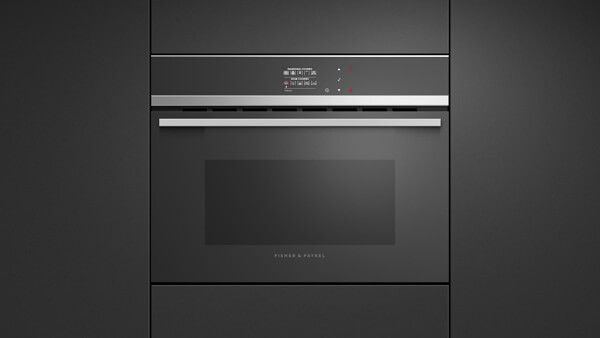 Built-in Convection and Steam Combo Oven Integrated Set into Black Cabinetry.