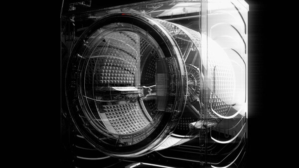Close-Up 3D Render of Washing Machine Transparent Cross Section